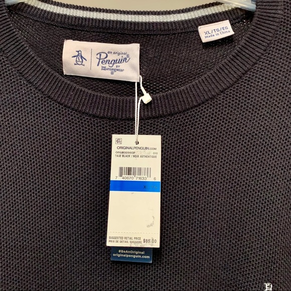 Mens Penguin Munsingwear Sweater Long Sleeve Crewneck Black Heavy Knit XL - Picture 4 of 7